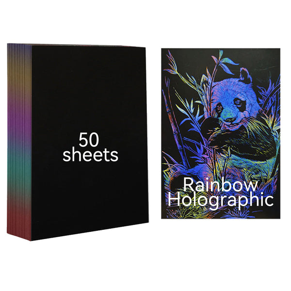 50 Sheets A4 Holographic rainbow art scratch paper for Laser engraving and marking